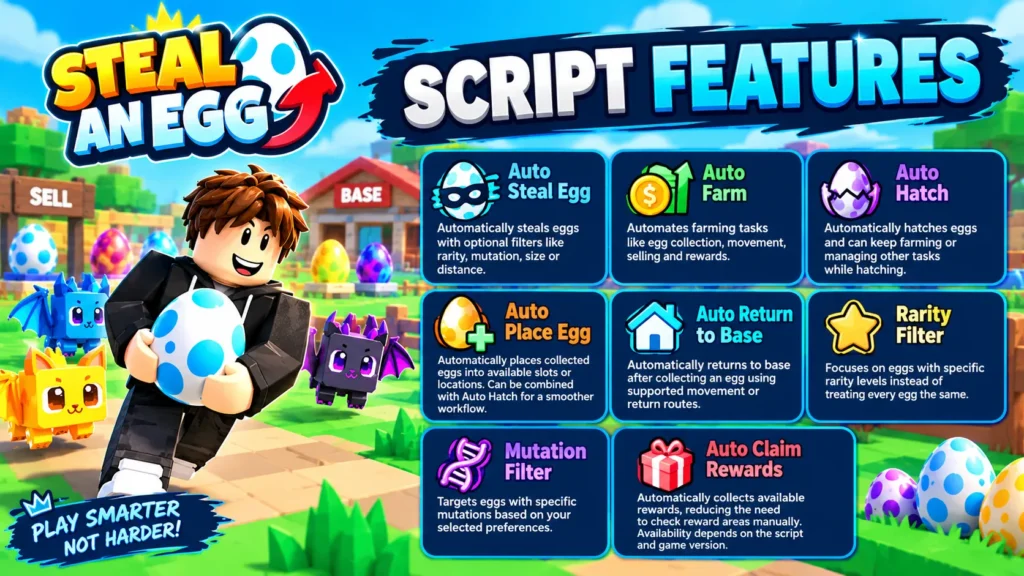Steal an Egg Script Features